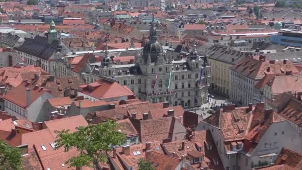 Top Uitzicht Het Stadhuis Vanaf Kasteelheuvel Graz Stad Reizen Door — Stockvideo