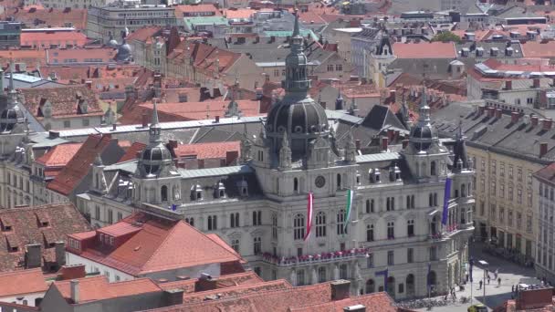 Top Uitzicht Het Stadhuis Vanaf Kasteelheuvel Graz Stad Reizen Door — Stockvideo