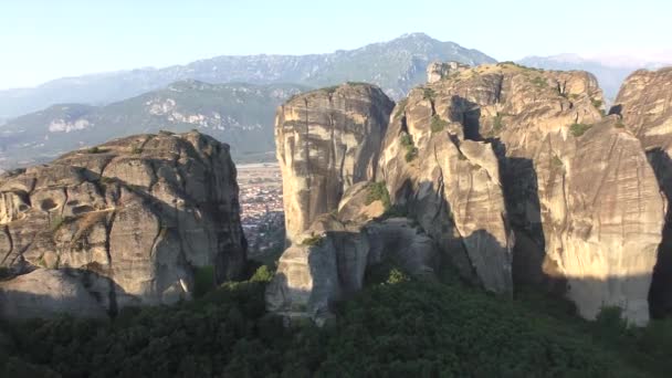 Dech Beroucí Ranní Pohled Skály Kláštery Oblasti Meteora — Stock video