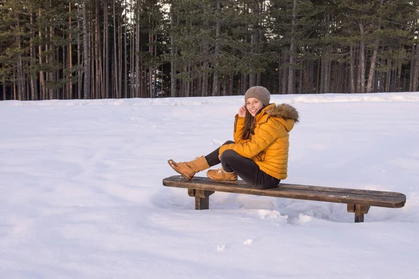 Hermosa Chica Invierno Luz Del Sol — Foto de Stock