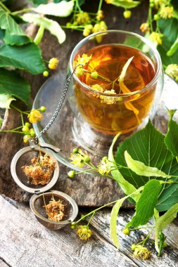 Linden cam bardak bitkisel çay. Alternatif Tıp oncept