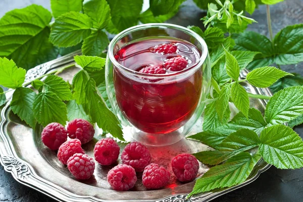 Glass Berry Drink Fresh Raspberry Shallow Depth Field Selective Focu — Stock Photo, Image