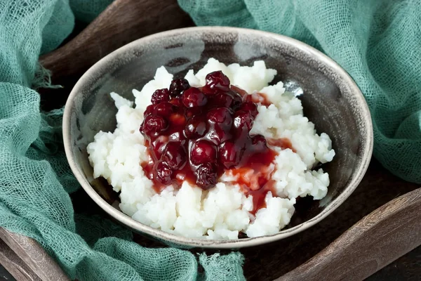 Pudín Arroz Con Mermelada Cerezas Nutrición Saludable —  Fotos de Stock