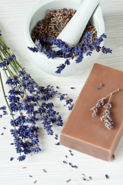 Handmade Lavender Soap Spa Treatments Skin Care Concept Lavender Spa — Stock Photo, Image