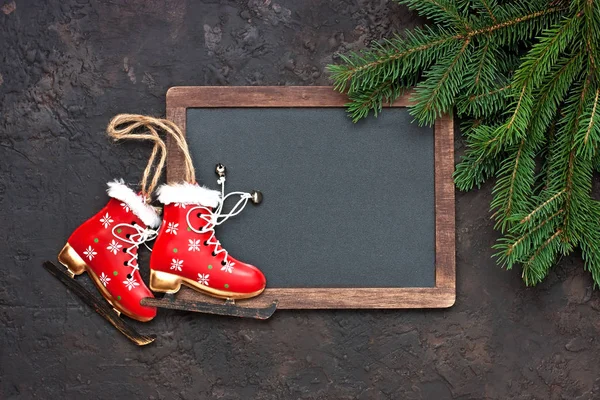 Kerst Decor Houten Achtergrond Bovenaanzicht Met Kopie Ruimte — Stockfoto