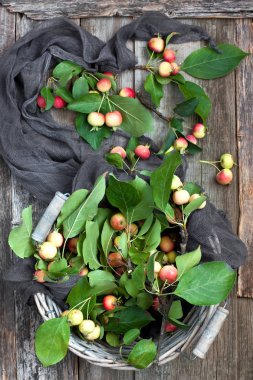 Düz ahşap tahta, üstten görünüm üzerinde elma ile sonbahar arka plan yattı