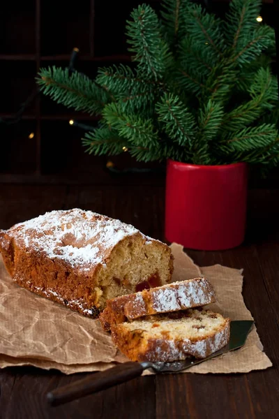 Tradicional Stollen Casero Con Frutos Secos Nueces Comida Navideña — Foto de Stock