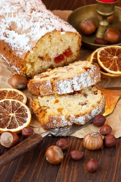 Traditionella Fruktkaka För Julbord Selektiv Inriktning — Stockfoto