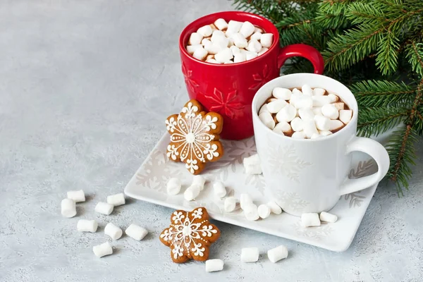 Weihnachtskomposition Mit Plätzchen Und Heißer Schokolade Hintergrund Mit Kopierraum Für — Stockfoto