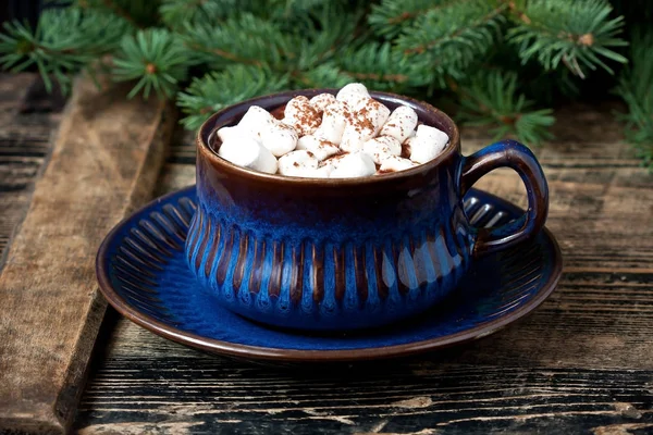Bebida Quente Inverno Cacau Com Marshmallows Canela Chocolate Quente Picante — Fotografia de Stock