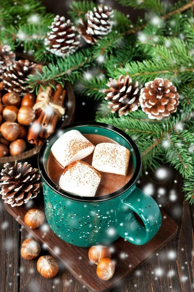 Grueso Chocolate Caliente Picante Taza Cerámica Sobre Fondo Rústico Delicioso — Foto de Stock