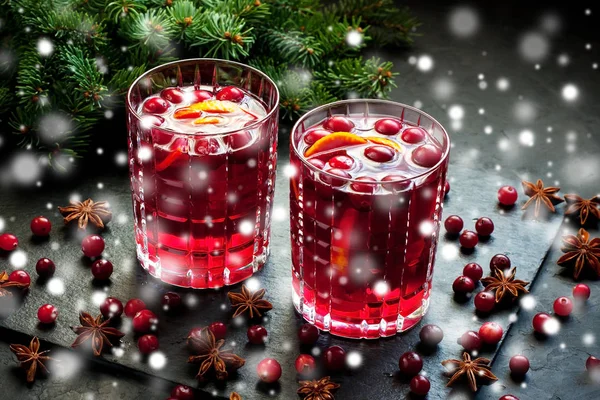 Vino Caliente Con Cítricos Arándanos Bebida Caliente Navidad Invierno — Foto de Stock