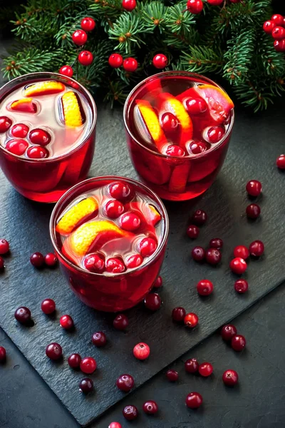 Verre Avec Vin Chaud Épices Boisson Chaude Noël Hiver — Photo