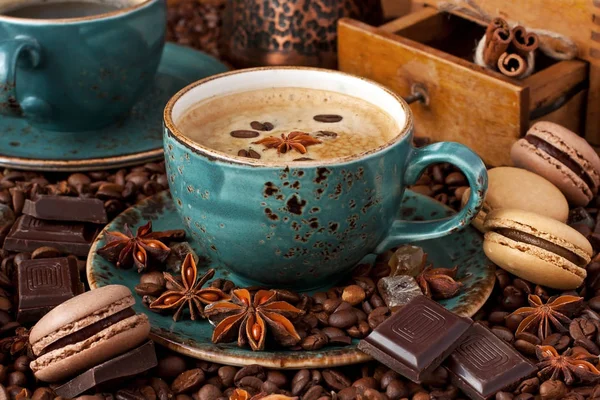 Taza Café Con Galletas Caseras Macarons — Foto de Stock