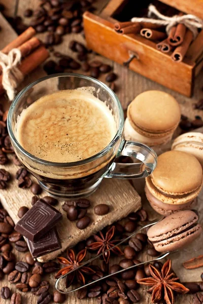 Šálek Kávy Domácí Sušenky Macarons — Stock fotografie