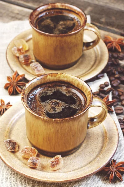 Tazas Con Café Sobre Fondo Madera — Foto de Stock