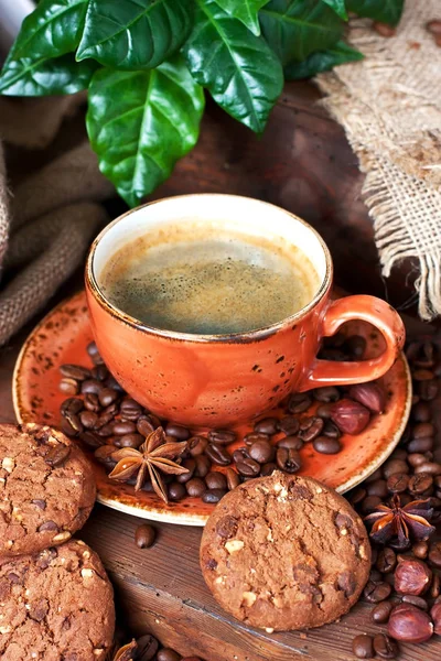 Composition Coffee Cup Tasty Cookies Selective Focus Shallow Depth Field — Stock Photo, Image