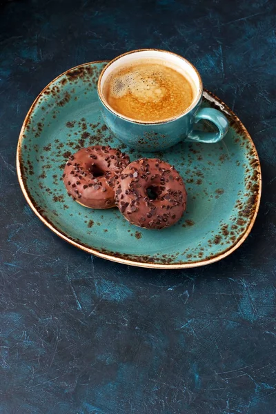 Glazed Mini Donuts Coffee Dark Background Party Food Concept Copy — Stock Photo, Image
