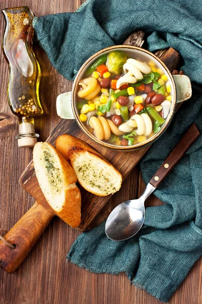 Talian Soup Pasta Seasonal Vegetables Delicious Vegetarian Food Concept Flat — Stock Photo, Image