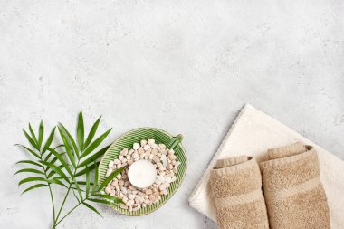 Spa taş ve beton zemin üzerine yeşil yaprakları