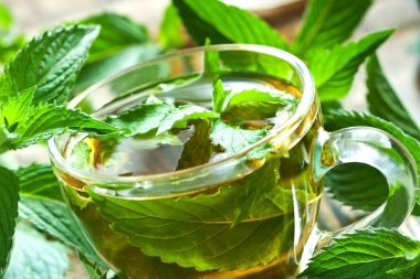 Nane ot ile sıcak çay Fincan