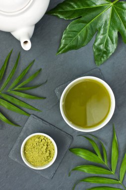 Japon çay seremonisi ayarı. Matcha yeşil çay