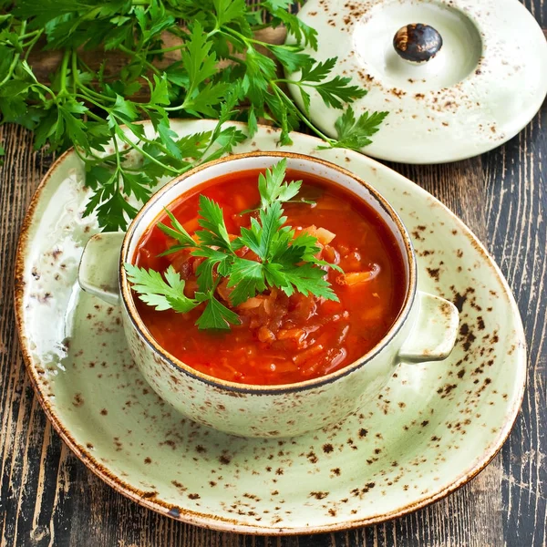 Vegetable soup with beetroot and cabbage — Stock Photo, Image