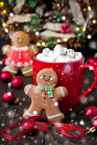 Christmas time composition with cookies and hot chocolate in mug — Stock Photo, Image