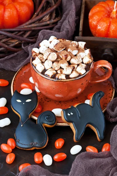 Halloween  time composition with cookies and hot chocolate mug — Stock Photo, Image