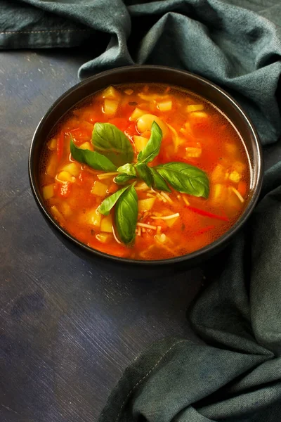 Italienische Suppe Mit Nudeln Und Gemüse Der Saison Leckeres Vegetarisches — Stockfoto