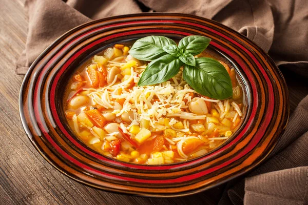 Italienische Suppe Minestrone Mit Nudeln Und Gemüse Der Saison Leckeres — Stockfoto