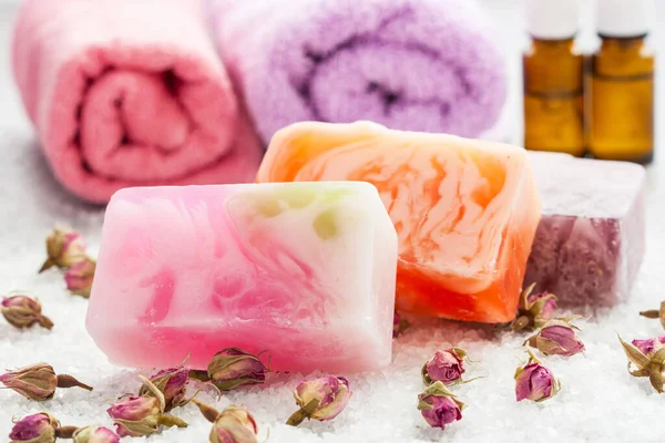 Natural Soap Rose Beauty Treatment Skin Care Concept Selective Focus — Stock Photo, Image