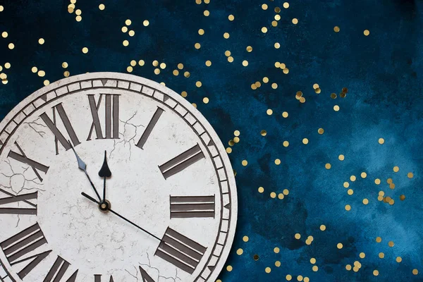 Est Nouvel Nouvel Fond Noël Avec Horloge Confettis Est Minuit — Photo