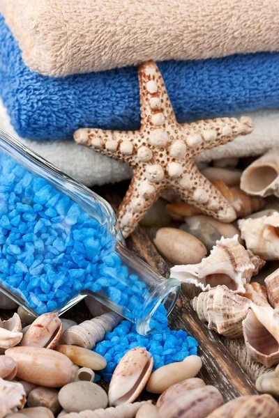 貝殻やバスタオル付きのスパの組成物 — ストック写真