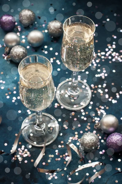 Deux Verres Champagne Nouvel Célébration Noël Concept Thème — Photo