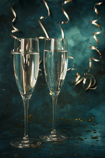 Deux Verres Champagne Nouvel Célébration Noël Concept Thème — Photo