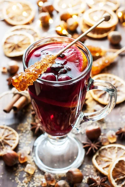 Christmas Still Life Glass Mulled Wine Selective Focus Shallow Depth — Stock Photo, Image