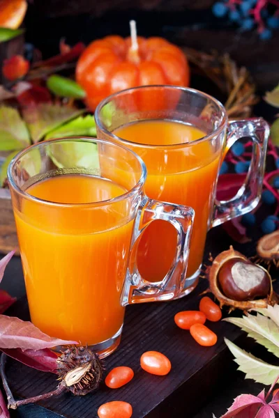 Cold Drink Seasonal Autumn Thanksgiving Concept Pumpkin Fresh Juice Drink — Stock Photo, Image