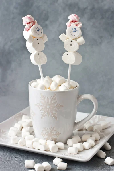 Cup Creamy Hot Chocolate Melted Marshmallows Christmas Holiday Selective Focus — Stock Photo, Image