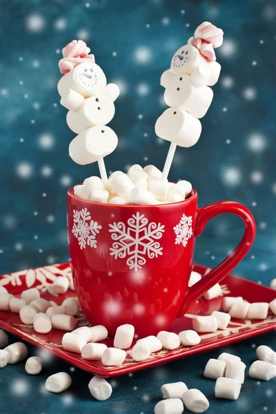 Copo Chocolate Quente Com Marshmallows Guloseimas Natal — Fotografia de Stock