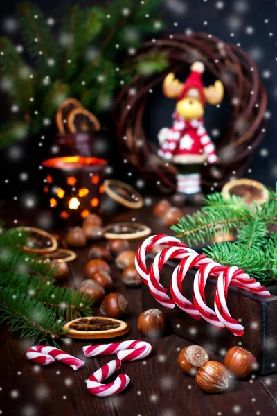 Dulces Navidad Caramelos Duros Tradicionales Navidad Con Naranjas Secas Rodajas — Foto de Stock