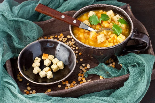 Frische Gemüsesuppe Aus Bohnen Karotten Kartoffeln Paprika Tomaten Schüssel — Stockfoto