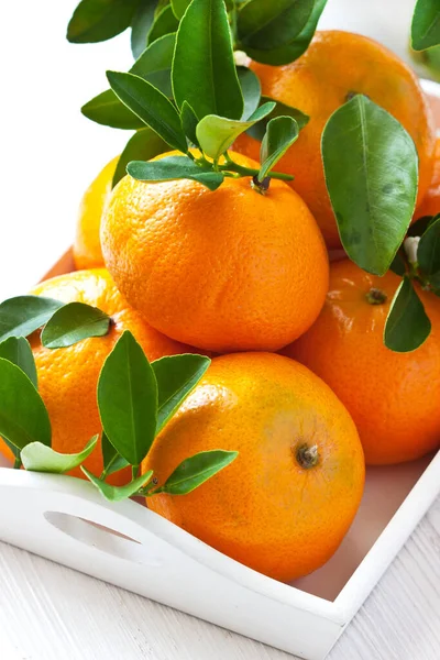 Mandarine Juteuse Mûre Mandarines Orange Avec Des Feuilles Fraîches Sur — Photo