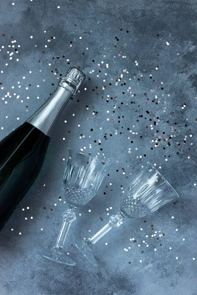 Bouteille Champagne Verres Sur Fond Couleur Thème Célébration Nouvel Vue — Photo