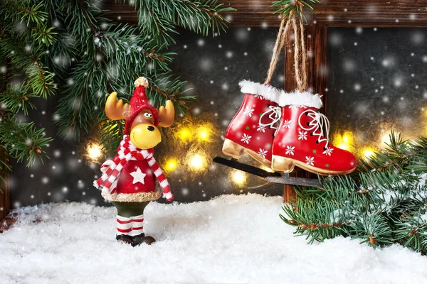 Kerstcadeaukaart Met Vakantiesamenstelling Vorstraam Decoraties Sfeerfotografie Kerstavond — Stockfoto