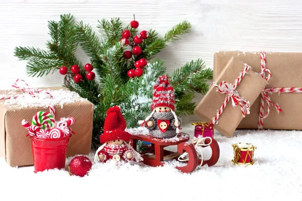 Vánoční Nebo Novoroční Kompozice Figurkami — Stock fotografie