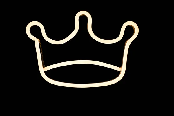 Glowing neon crown on isolated black background. — Stock Photo, Image