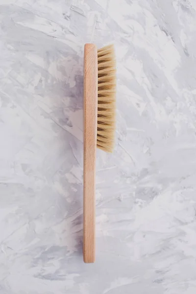 Cepillo Para Cuerpo Sobre Fondo Gris Texturizado Productos Belleza Spa — Foto de Stock