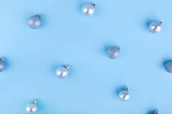 Blue Christmas Balls Pattern Beautiful Christmas Holiday Decorations Contemporary Trendy — Stock Photo, Image