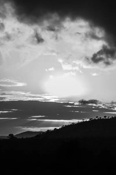 Африканський Гірський Схил Деревами Заході Сонця Контрастними Хмарами Небі Національний — стокове фото